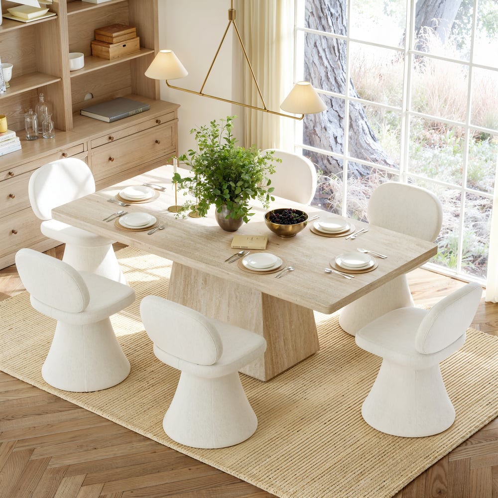 Warm White Performance Chenille Swivel Dining Chair, 1 Piece window image