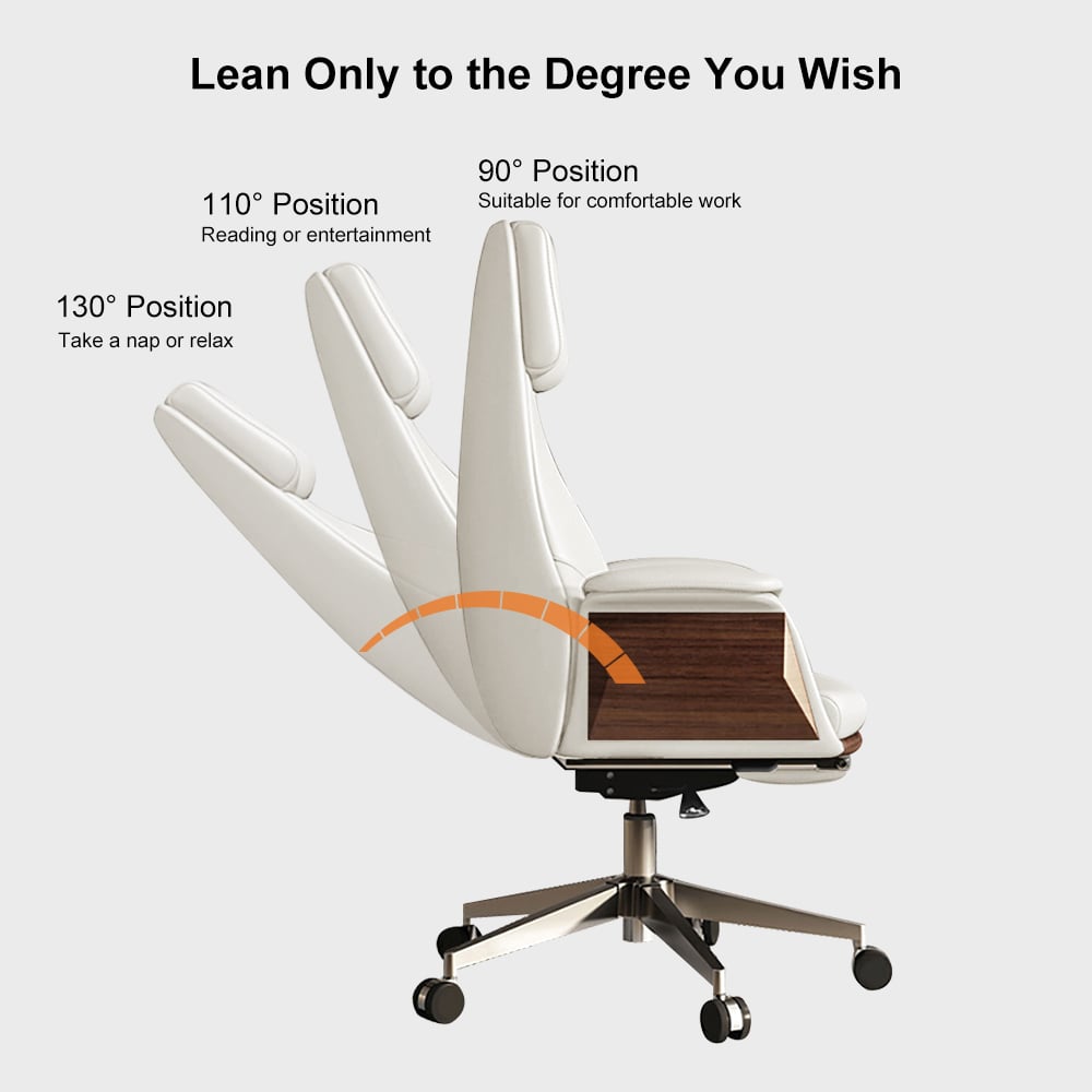 70.9" Whitewash L-shaped Executive Desk Left Hand & Reclining Leather Office Chair window image