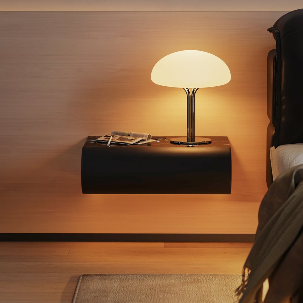 Humply Floating Leather 1-Drawer Smart LED Nightstand with Sintered Stone Top window image
