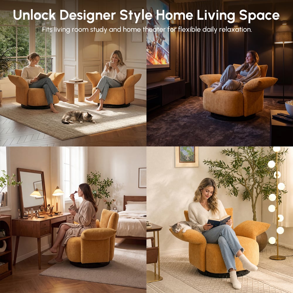 Performance Chenille Swivel Accent Chair with Adjustable Armrest window image