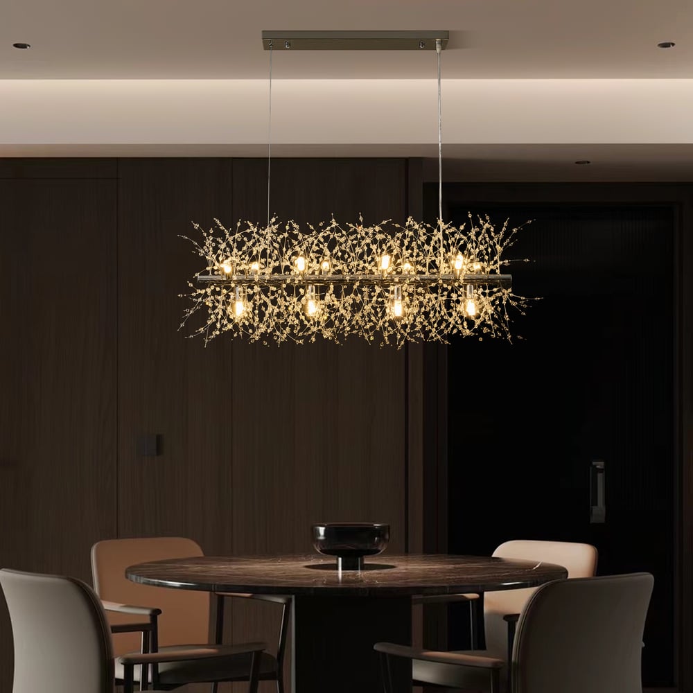 Mid Century Modern 12-Light Crystal Firework Sputnik  Kitchen Island Lighting in Chrome window image