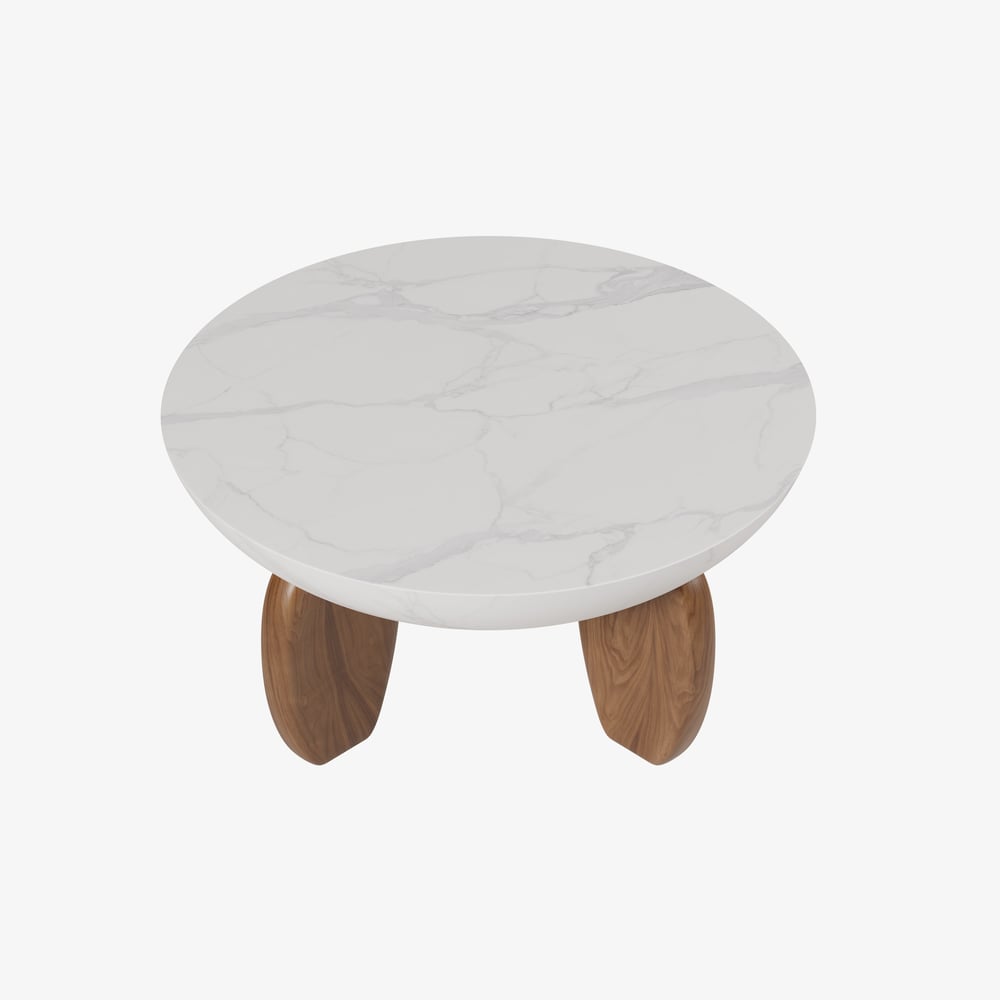 Curva 37" Round Concrete Walnut Coffee Table with Wood Legs window image