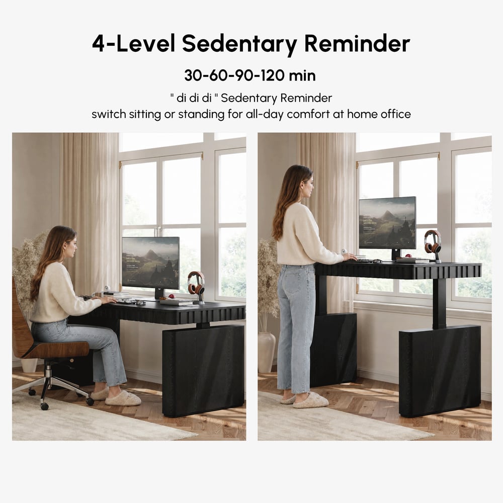 Aura 160 cm Black Fluted Electric Adjustable Standing Desk window image