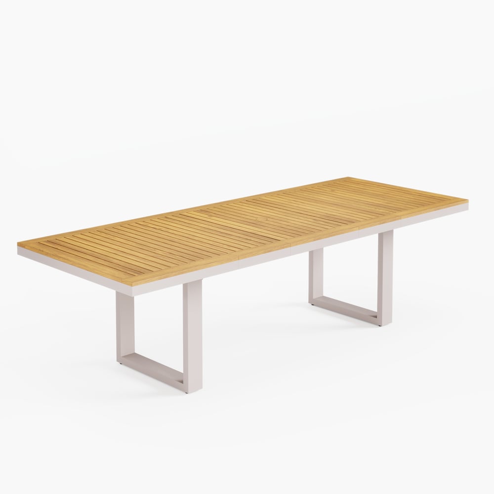 Table de salle à manger extensible d'extérieur Tevara en teck et aluminium image de fenêtre