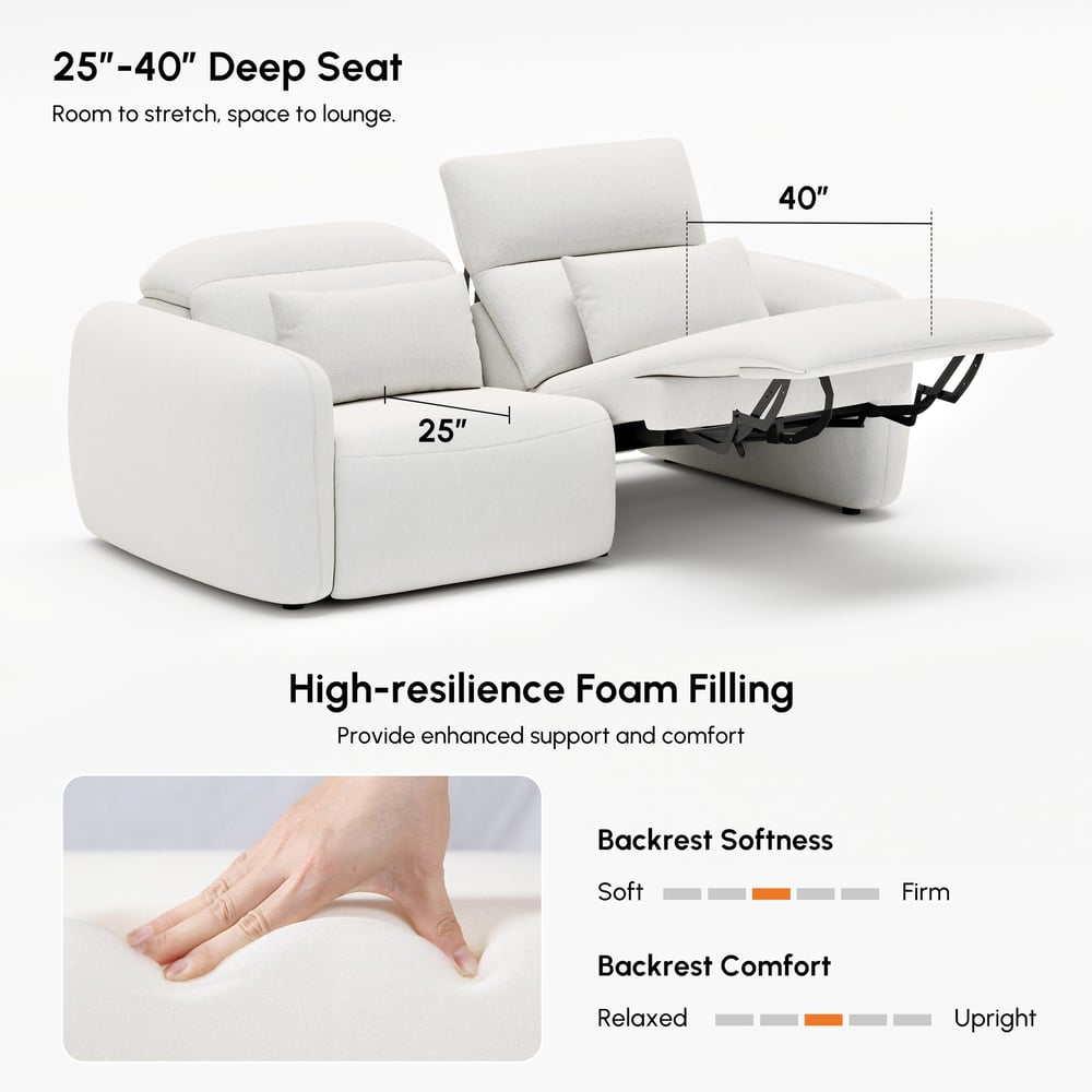 Canapé inclinable électrique zéro gravité en chenille de 227 cm avec oreillers image de fenêtre