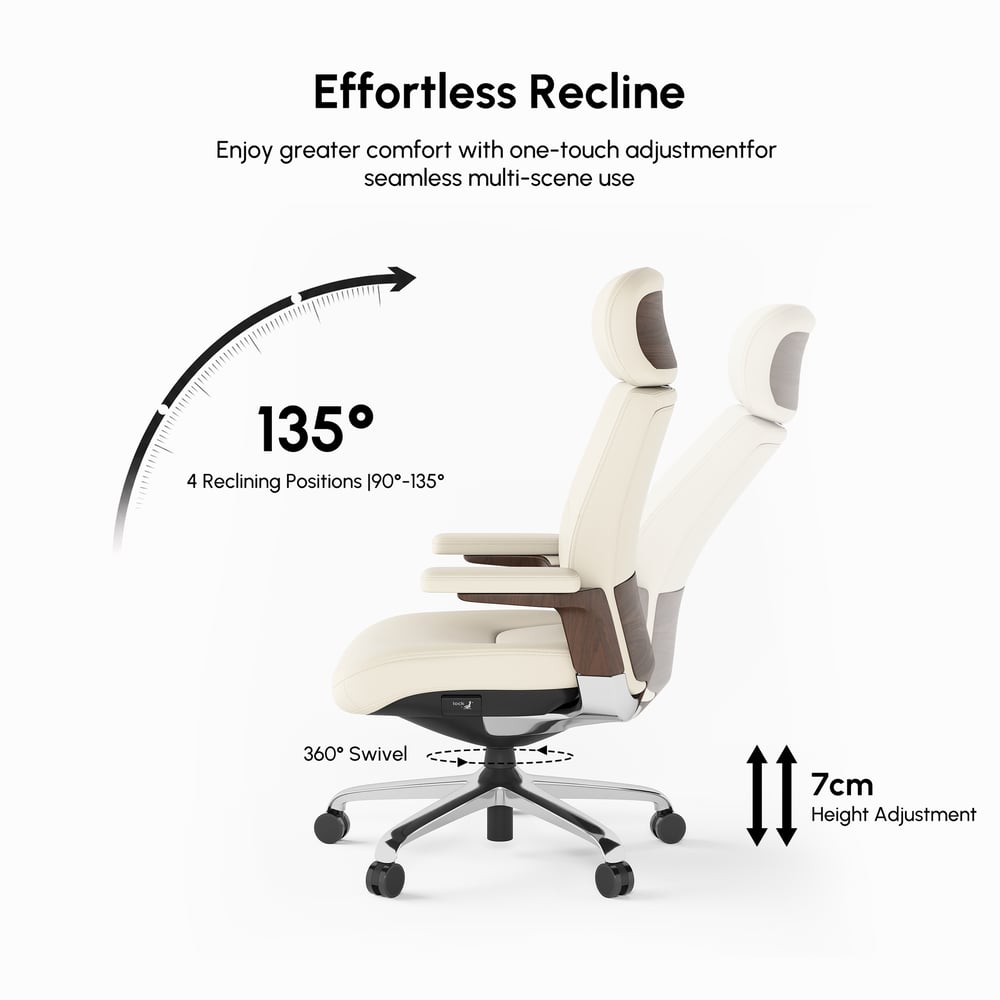 Ivory Genuine Leather Swivel Office Chair with Ergonomic Synchro-Tilt Recline System window image
