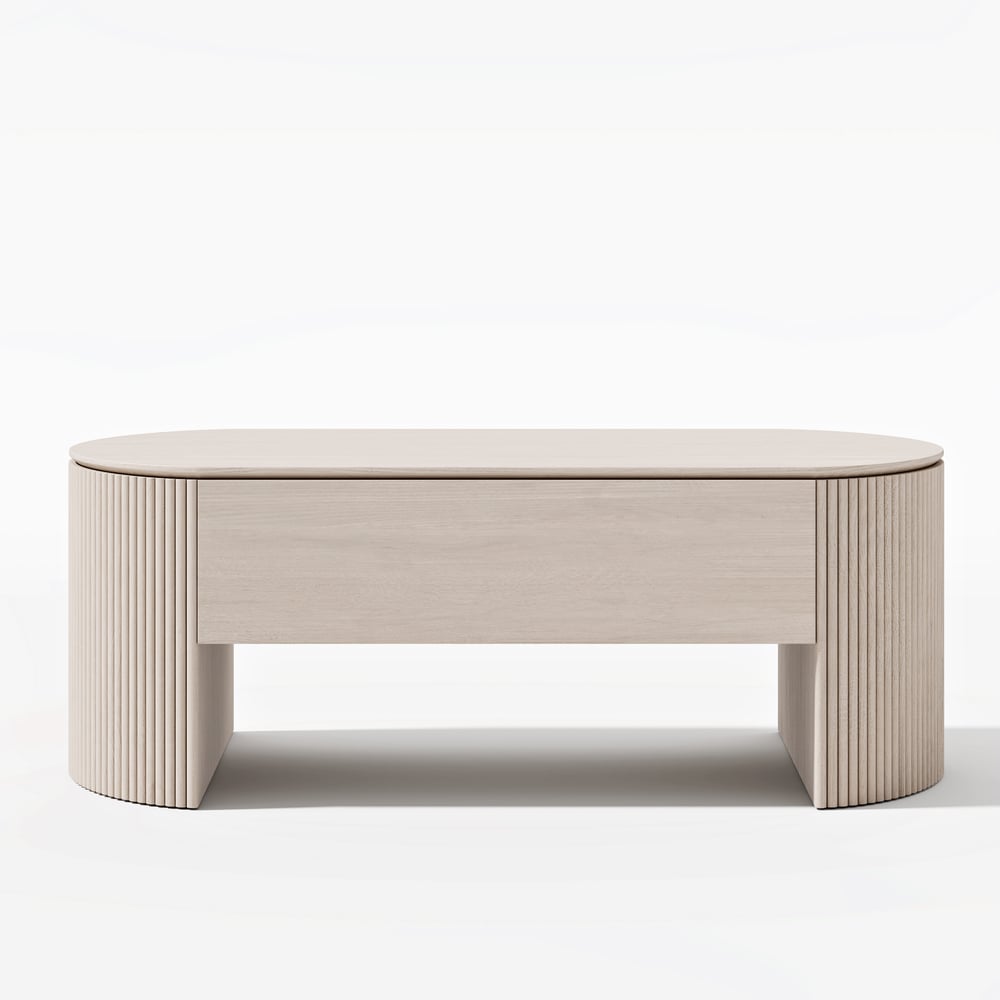 Mesa de Centro Retrátil Oval de 47" Mid-Century Modern Imagem da janela