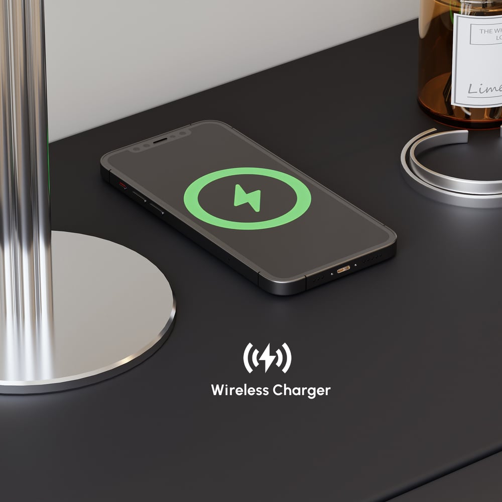 Comodino Intelligente Sospeso in Pelle Humply con Cassetto Immagine della finestra