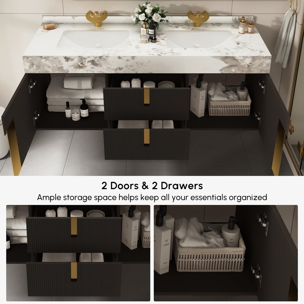 Mueble de baño Artis de 152cm de doble lavabo flotante con encimera de piedra sinterizada Imagen de ventana