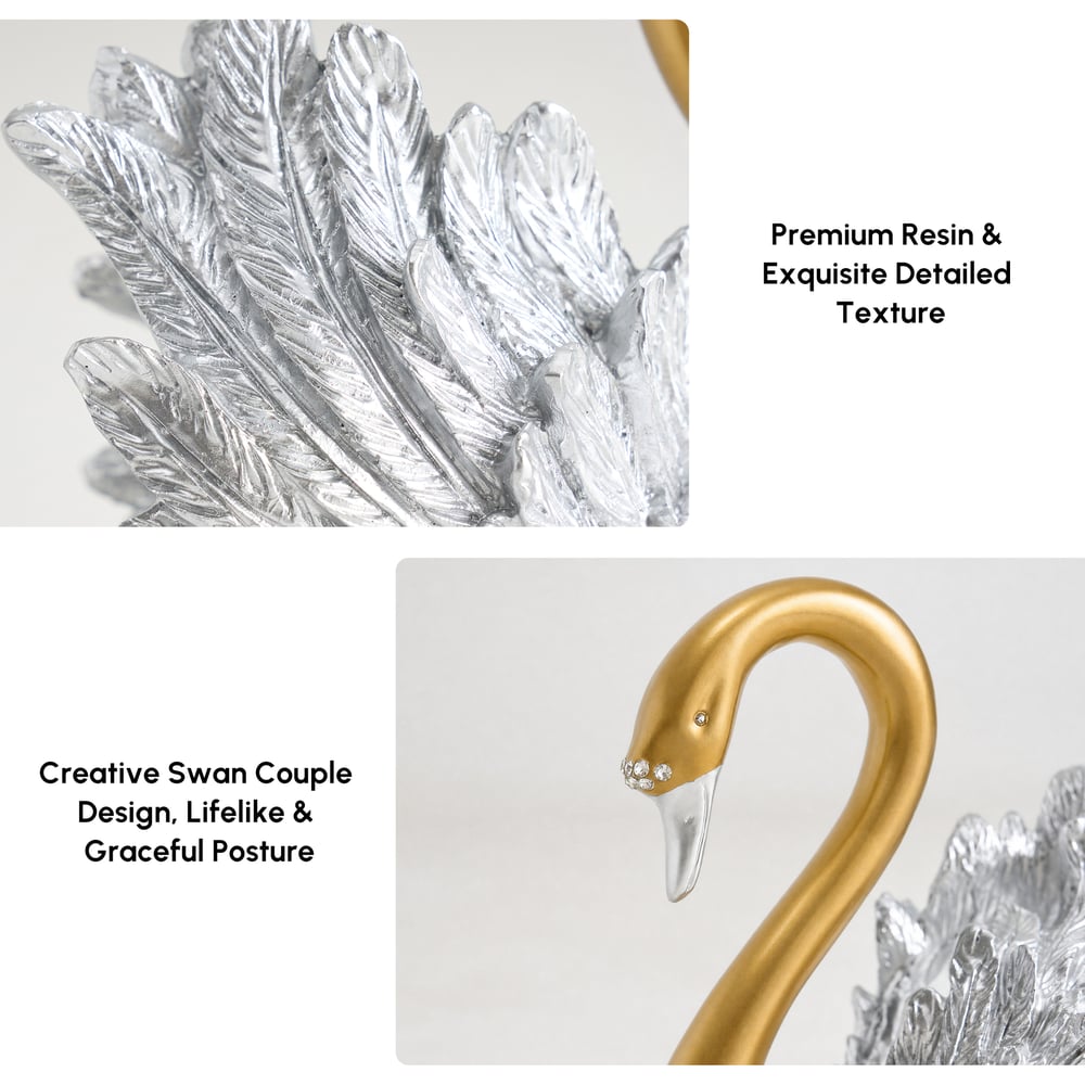 2-Piece Resin Swan Figurines – Elegant Gold Swan Decorative Storage Set window image