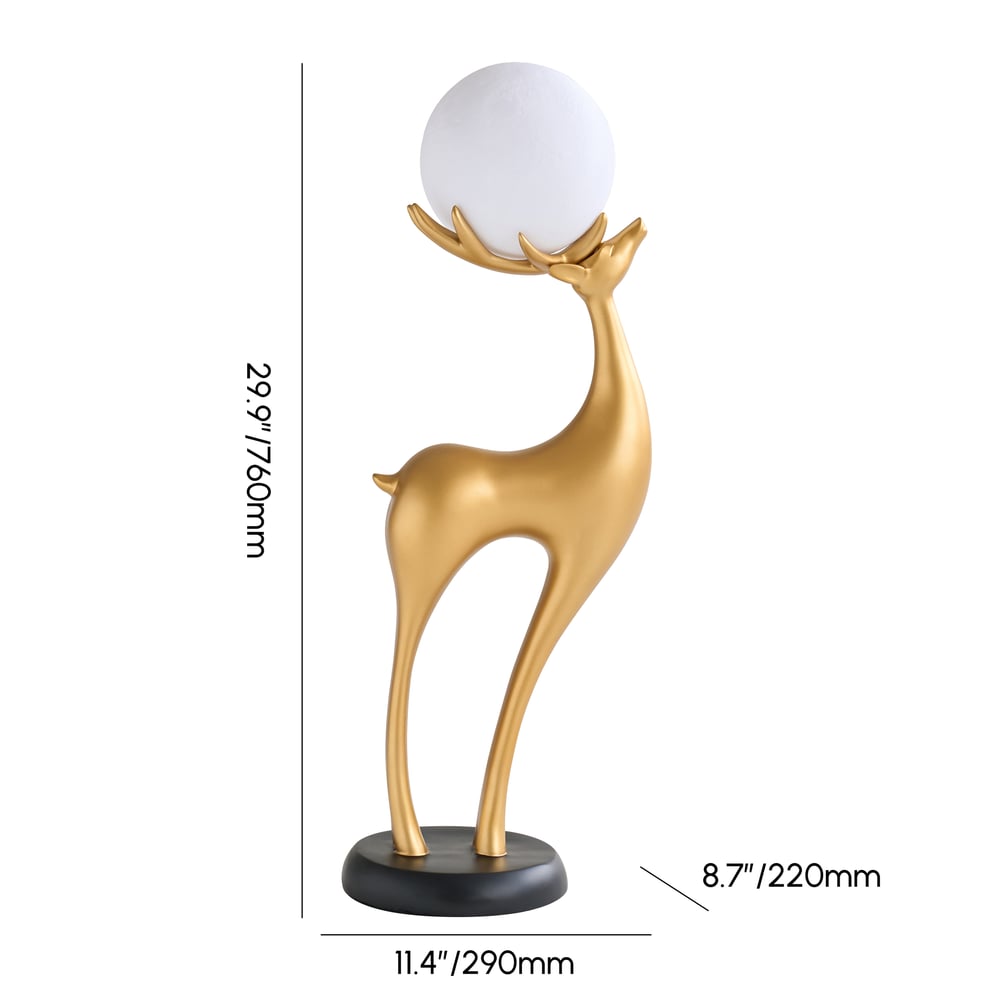 Lampadaire moderne en résine en forme de cerf avec télécommande – 76 cm de hauteur avec boule lumineuse Poids, dimensions, image