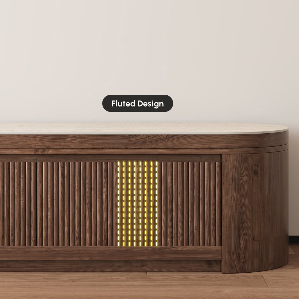 Rack de TV Extensível Velar 71"-114" com Tampo de Pedra Sinterizada e 3 Gavetas Imagem da janela