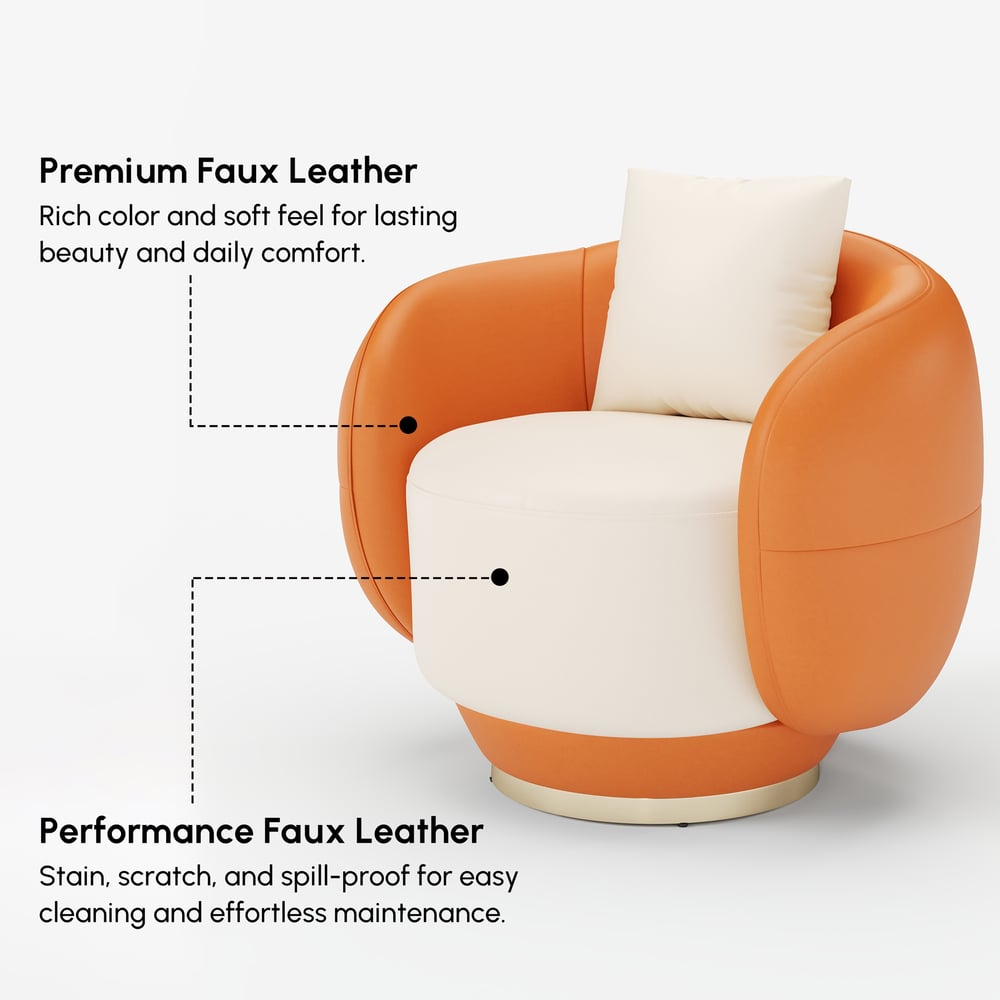 Suncurve Performance Leather Swivel Barrel Accent Chair with Pillow window image