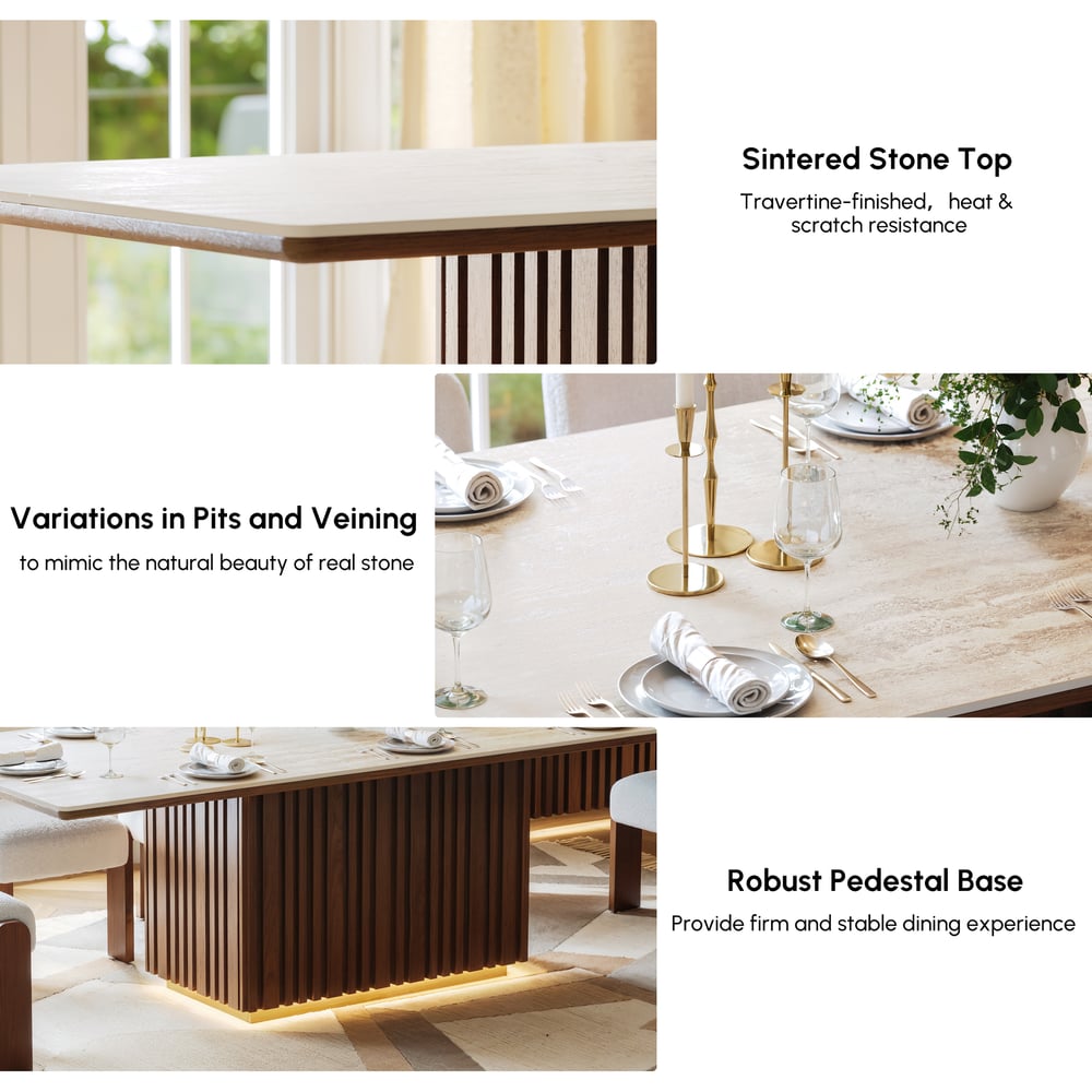 84" Faux Travertine Rectangular Dining Table with Sintered Stone Top, Seat 8 window image