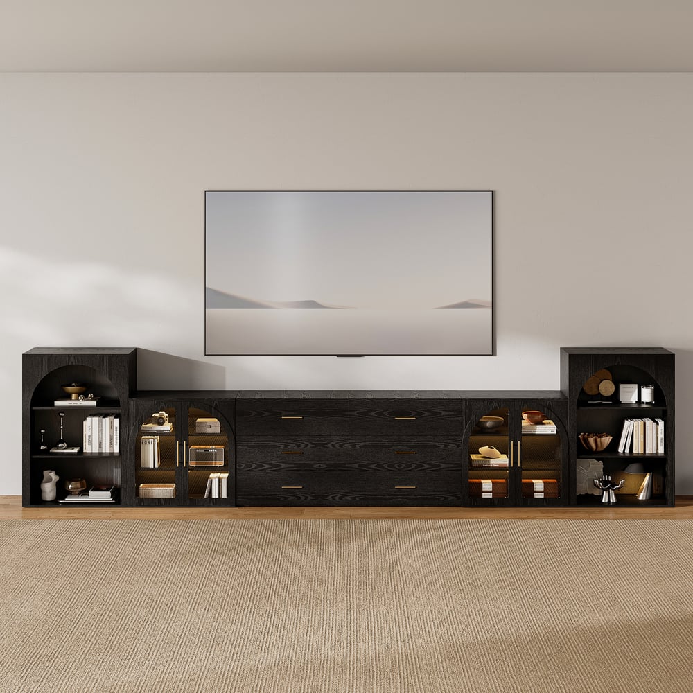 Arune 126"  Arched Glass Door 3-Piece Entertainment Center with Bookshelf window image