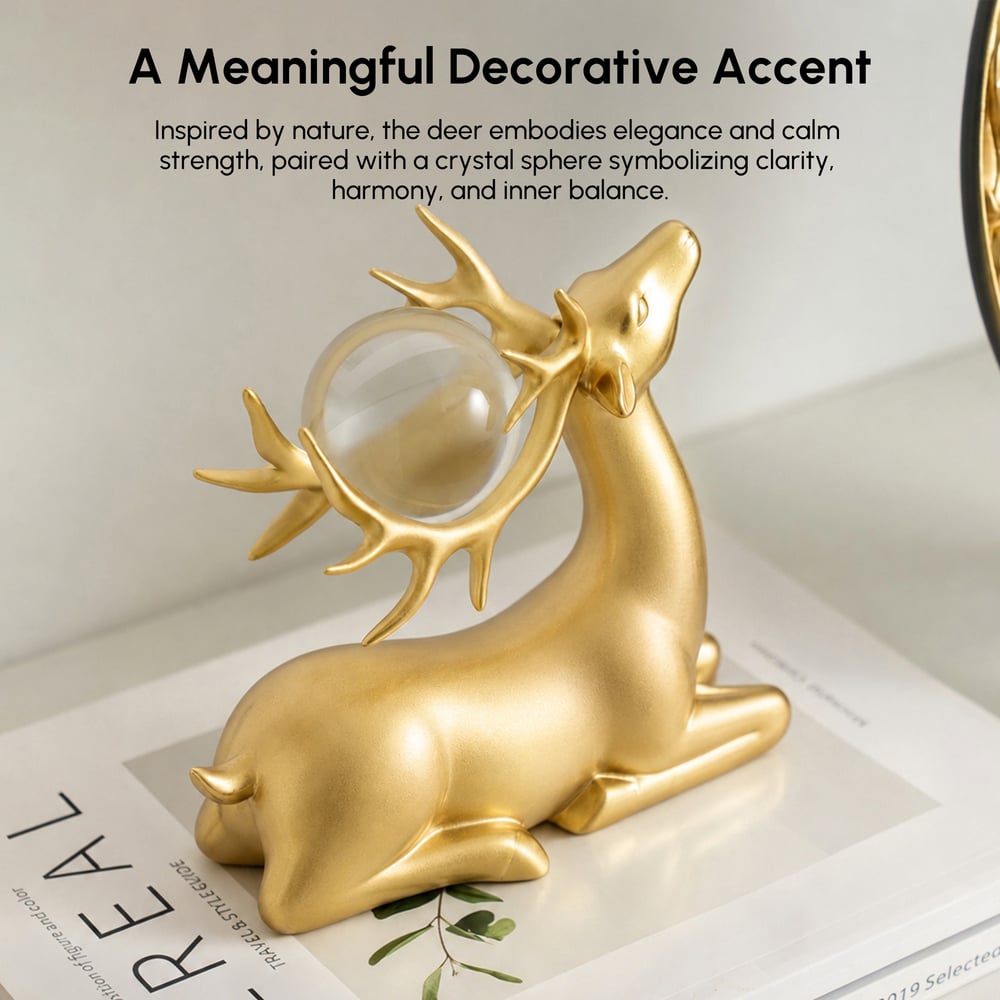 3PCS Golden Deer Figurine with Decorative Plate Set Luxury Resin Animal Sculptures window image