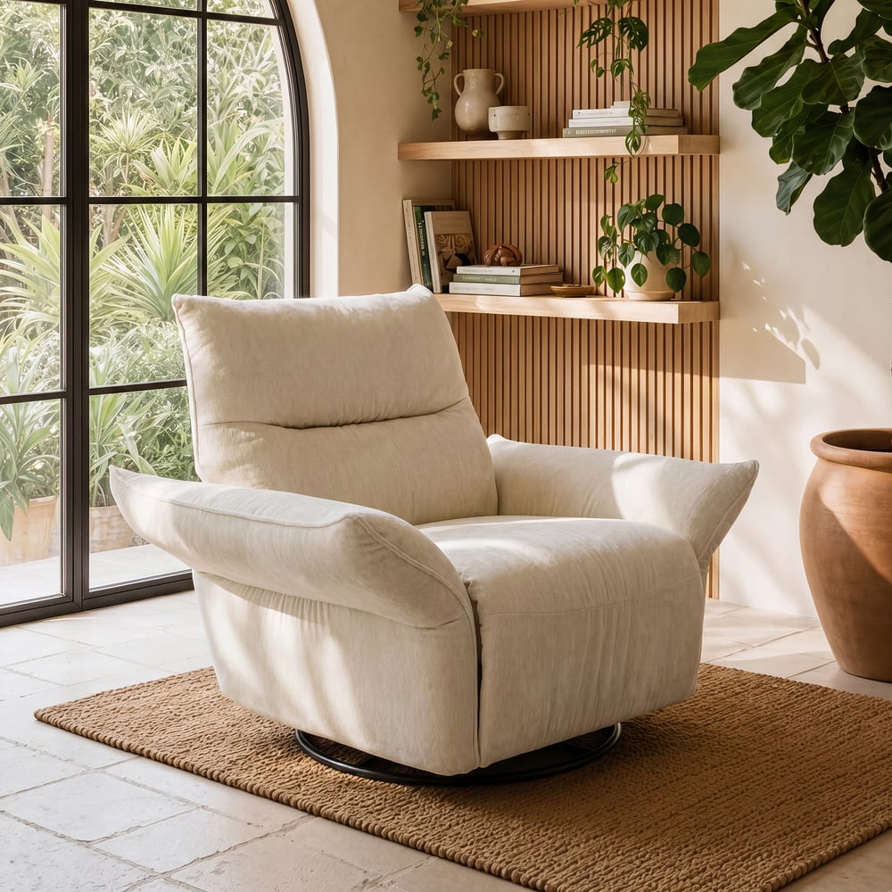 Performance Chenille Power Recliner Swivel Rocker Chair With Dual Motor & Adjustable Armrests window image
