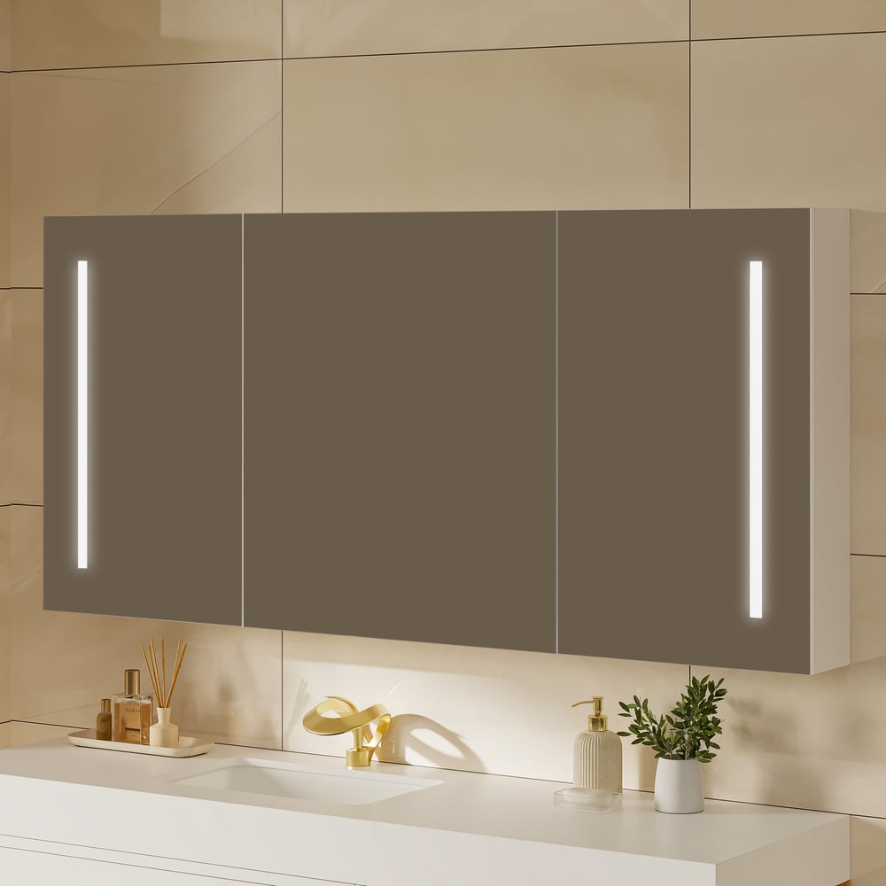 59" LED Bathroom Medicine Cabinet with Anti-Fog, Dimmable Tri-Color Lighting window image