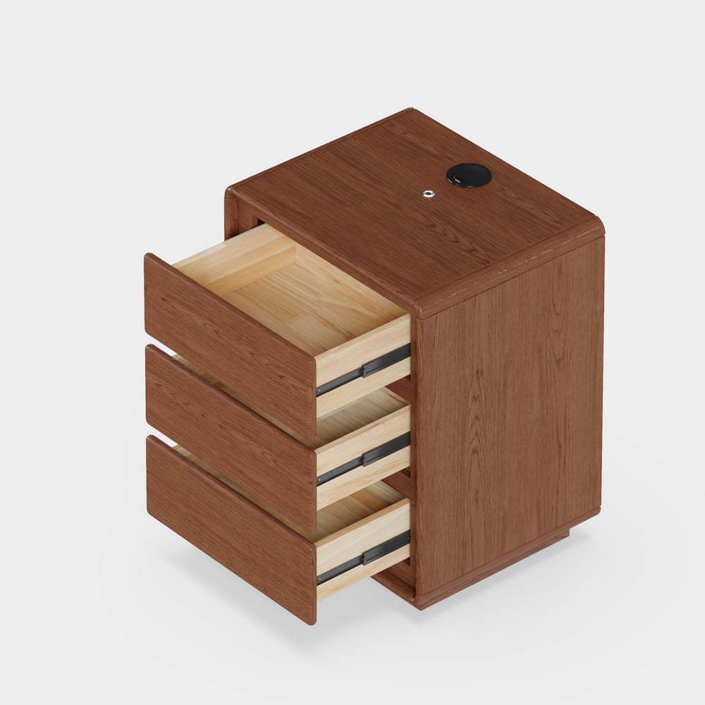 Haloa Walnut 3-Drawer LED Nightstand with Charging Station window image