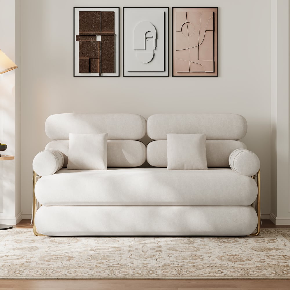 Sofá cama futón de terciopelo blanco tamaño queen de 67", sofá cama 4 en 1 Imagen de ventana