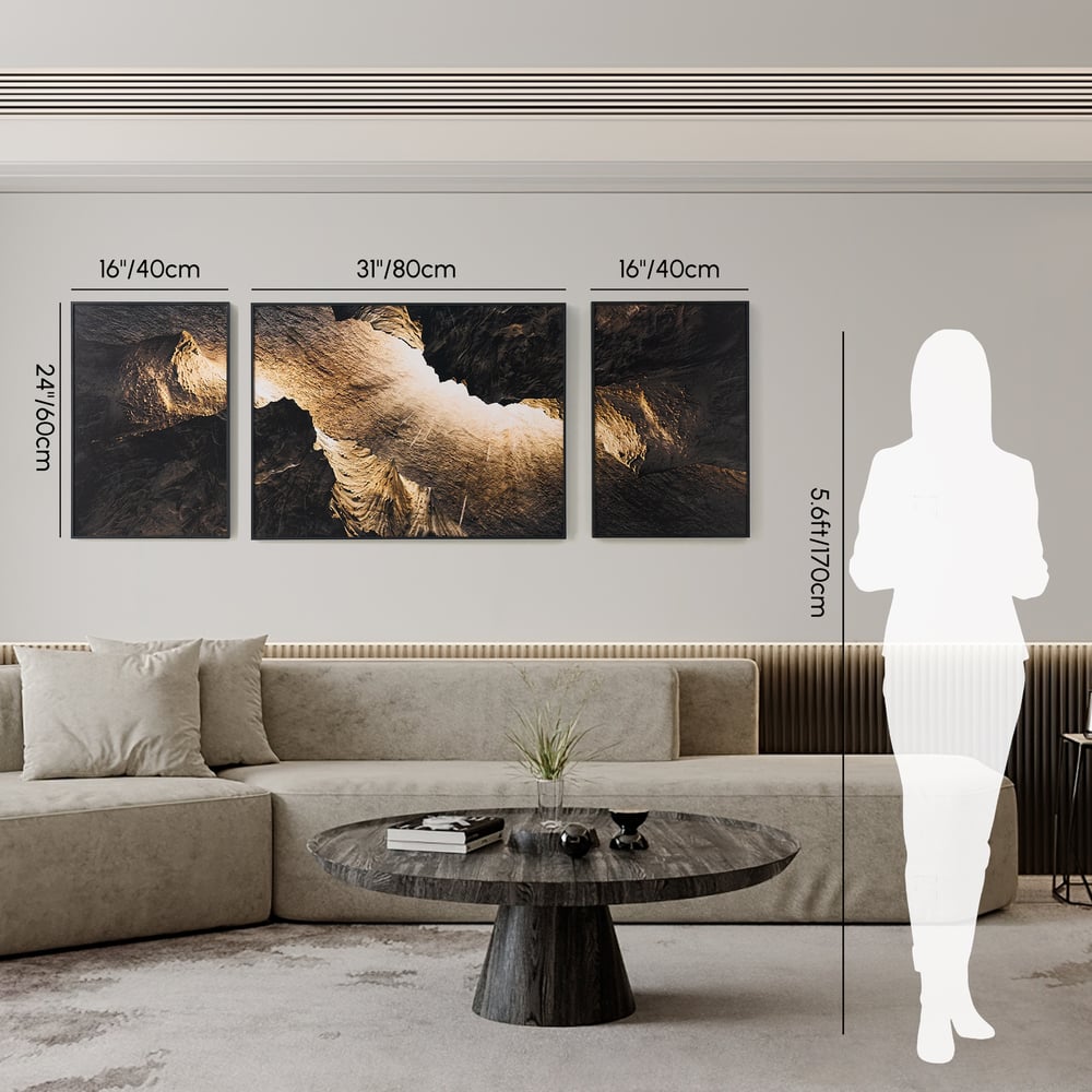 3-Piece Framed Abstract Canvas Wall Art Set with Black Aluminium Frames weights dimensions image