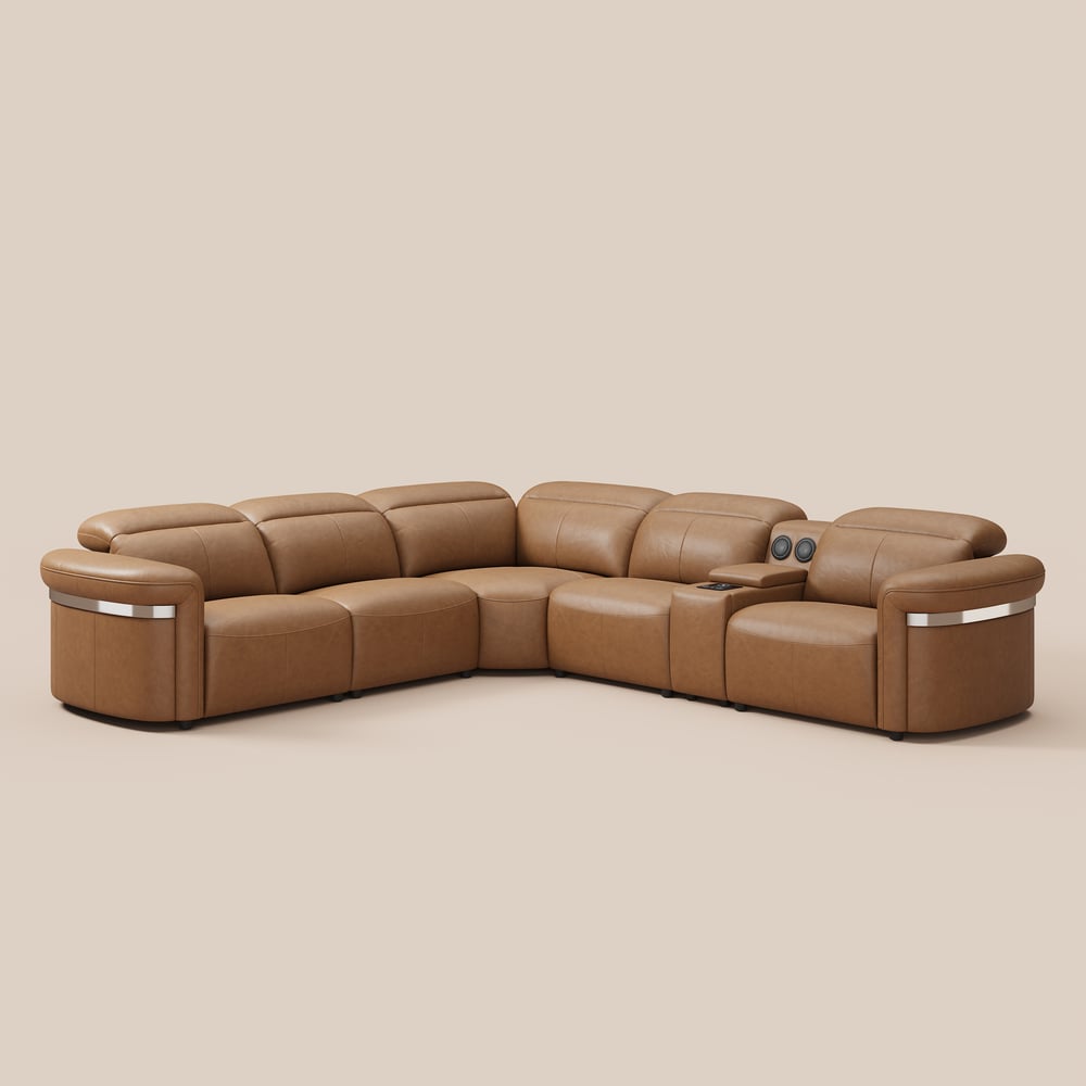 Genuine Leather Multifunction Media Console Power Reclining Sofa window image