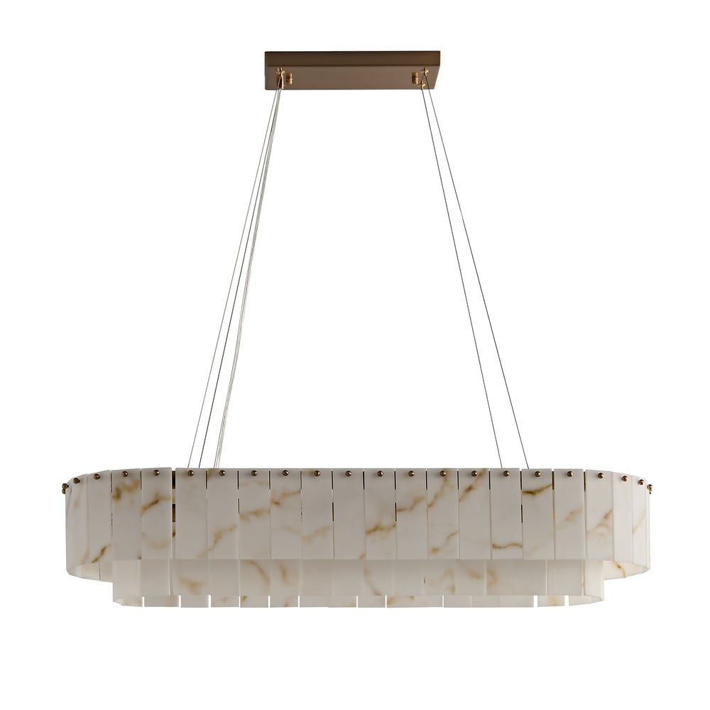 12-Light Linear Chandelier Alabaster-Look 2-Tier Dining Chandelier 40" window image