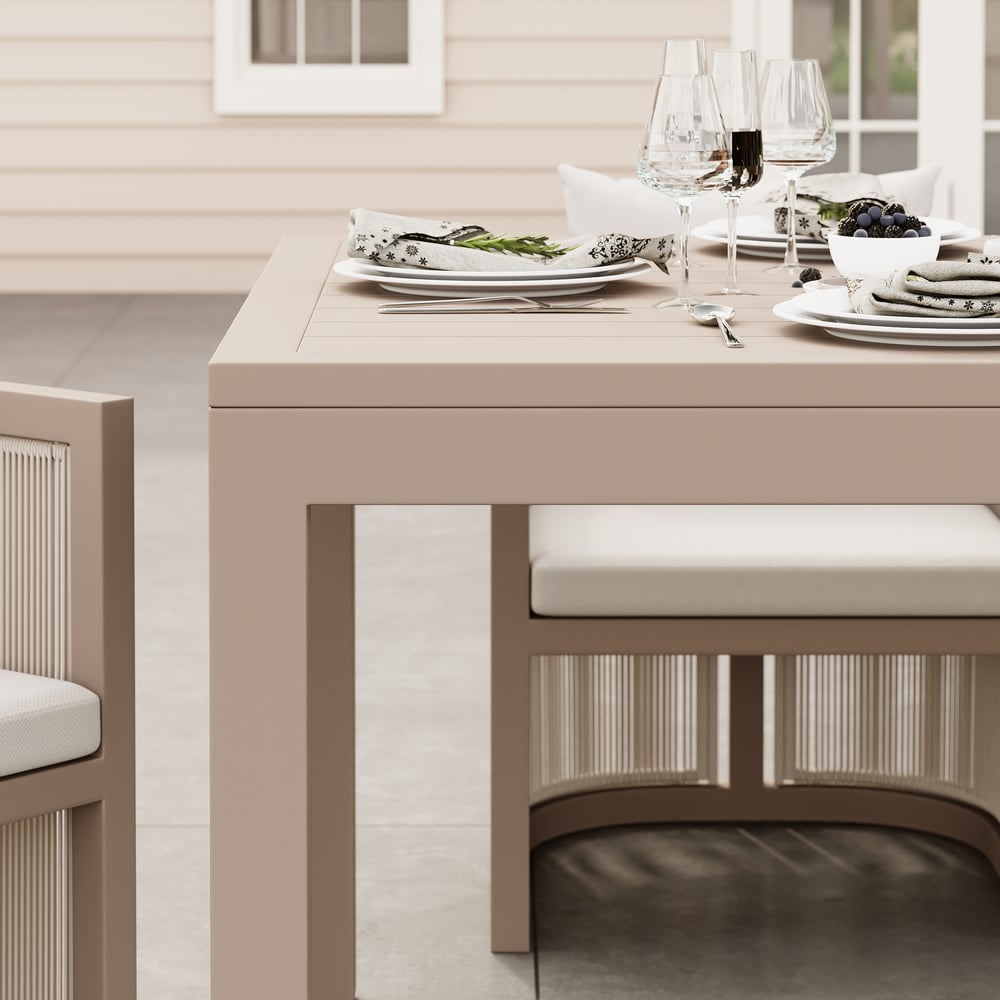 Wevara 78" Sand-Finished Aluminum Slatted Outdoor Dining Table in Sand window image