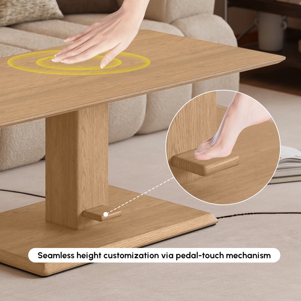 120 cm Natural Veneer Pedal-Control Lift-Top Coffee Table window image