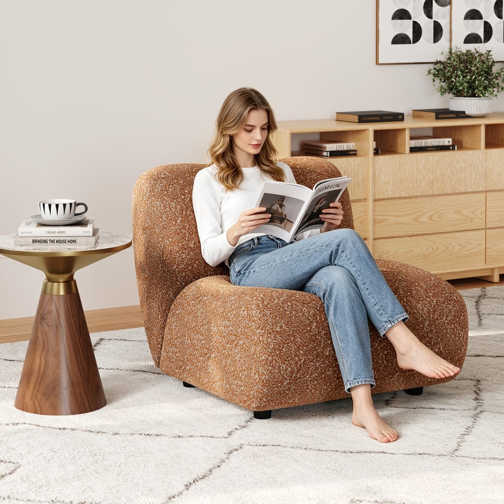 17" Performance Boucle Curved Slipper Accent Chair window image