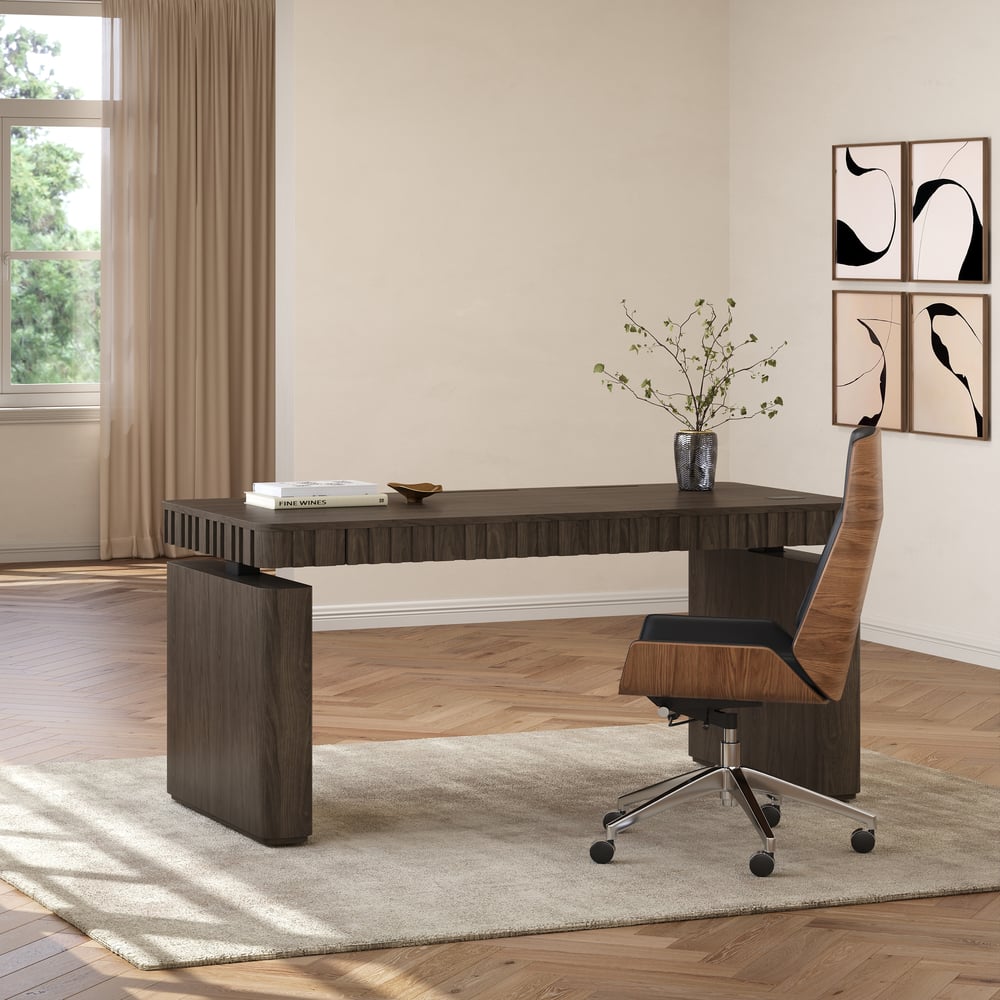 Aura 160 cm Smoked Brown Fluted Electric Adjustable Standing Desk window image