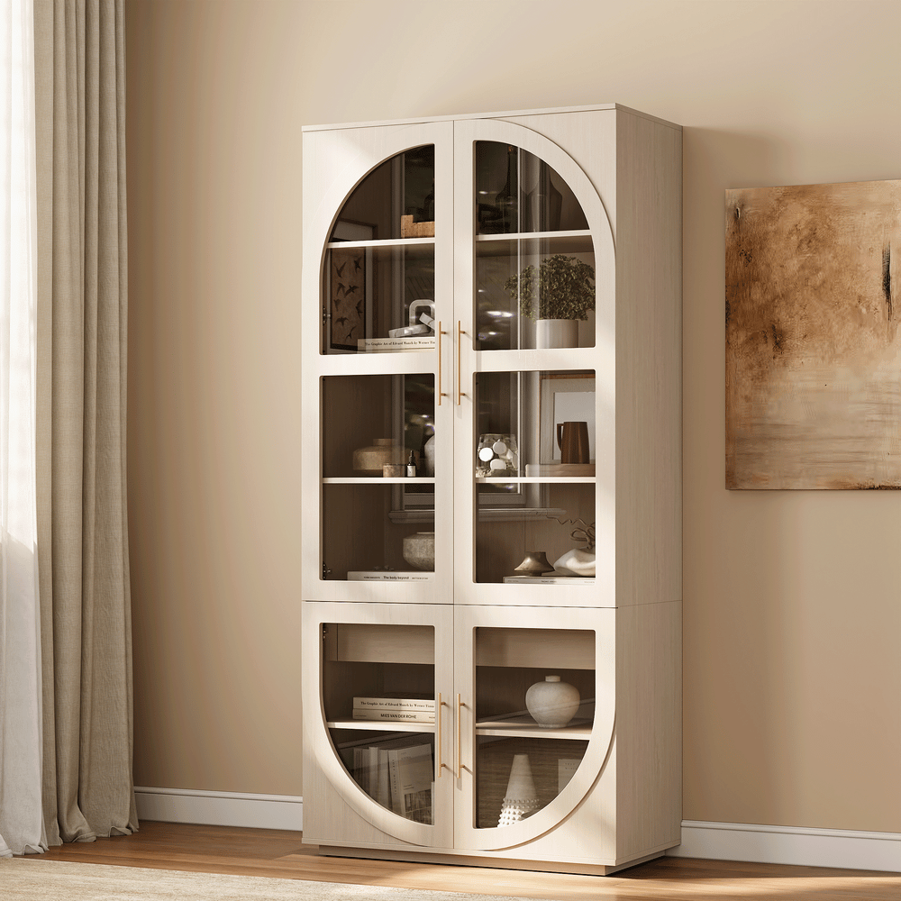 Arune Whitewash Glass Tall Display Cabinet with Drawers & LED window image
