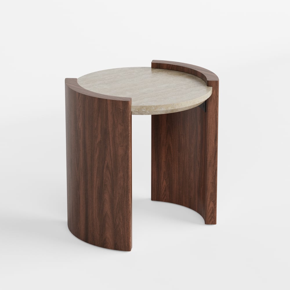 Table d'appoint ronde en noyer de 20 pouces avec plateau en travertin image de fenêtre