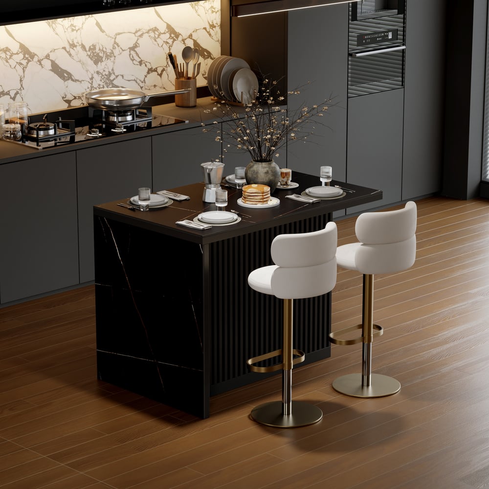 Modern 50" Matte Sintered Stone Kitchen Island with Storage, Black window image