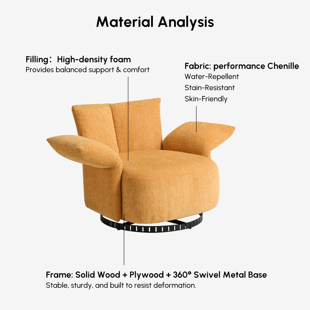 Performance Chenille Swivel Accent Chair with Adjustable Armrest window image