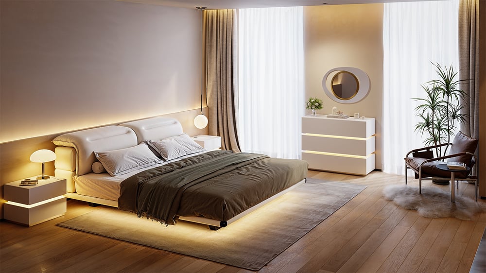 Commode à 3 tiroirs à DEL Lumio de 39 po avec borne de recharge image de fenêtre