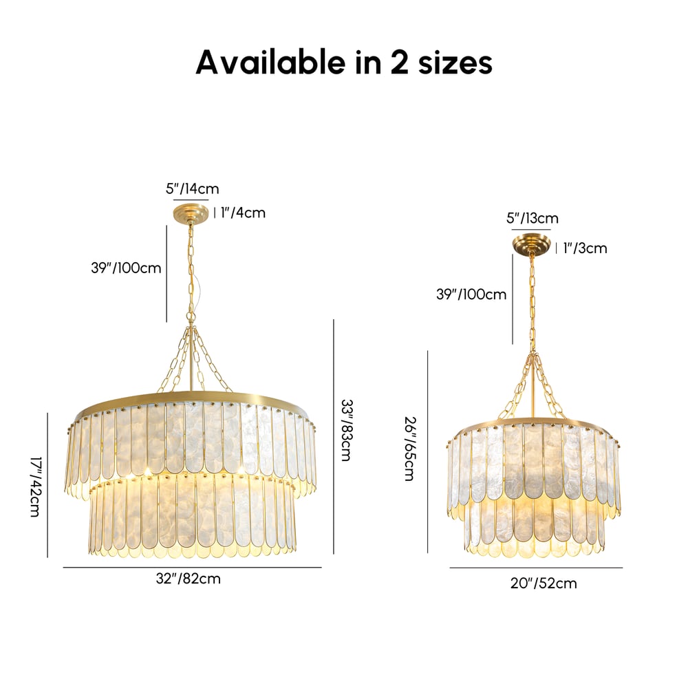 Enseo Coastal 8-Light Capiz Shell 2-Tiered Faceted Chandelier Pendant Light Gold White weights dimensions image