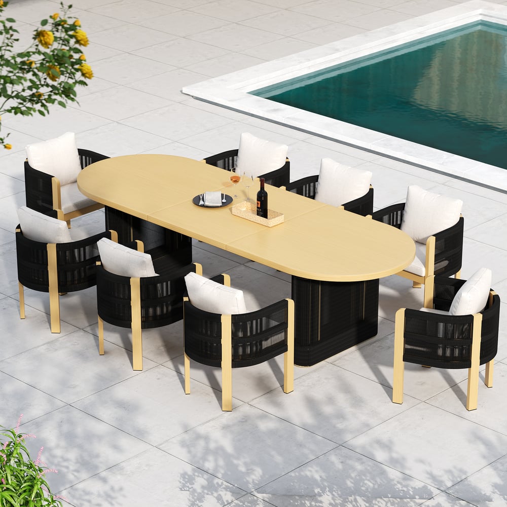 Costra 9-Piece Outdoor Aluminum Frame Rope Dining Set with Extendable Table & 8 Chairs window image