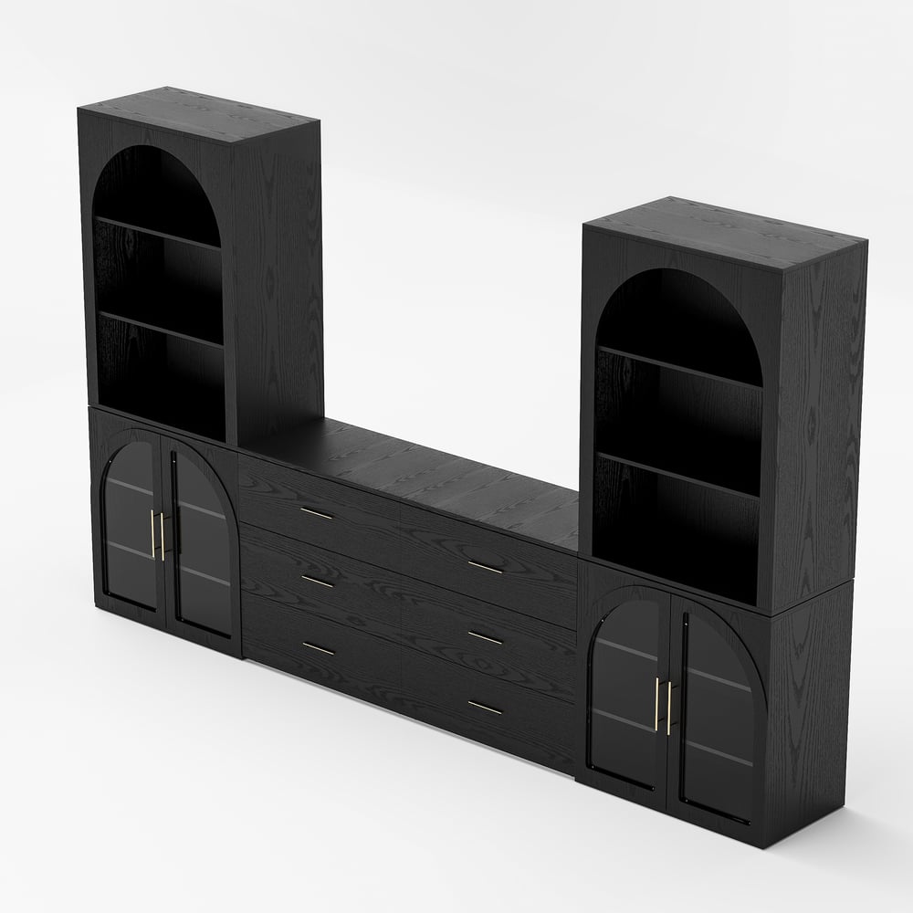 Arune 126"  Arched Glass Door 3-Piece Entertainment Center with Bookshelf window image