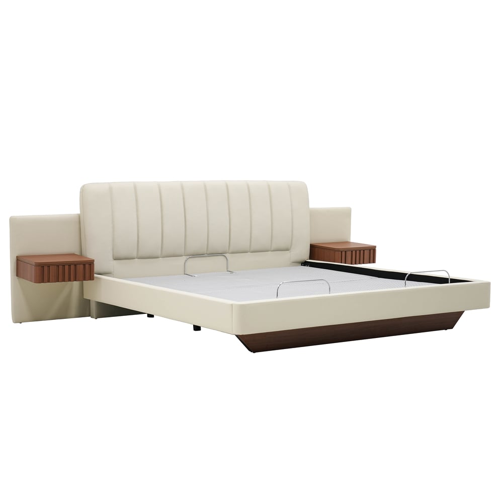 Genuine Leather Smart Bed Set With Adjustable Base And 2 Storage Nightstands window image