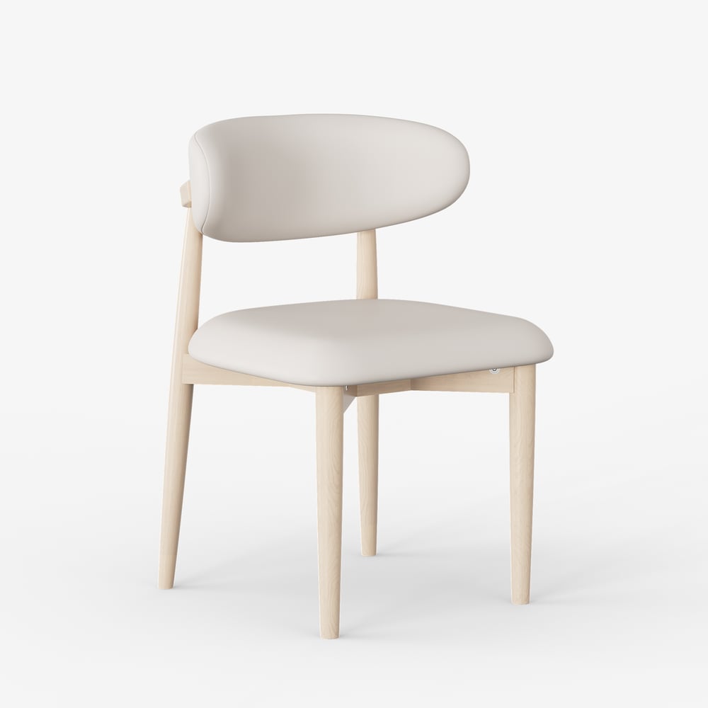 Chaise de salle à manger moderne en cuir PU blanchi avec pieds en bois d'hévéa, 1 pièce image de fenêtre