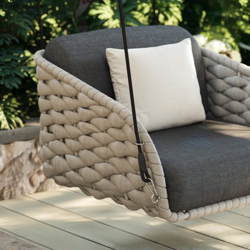 Cocaro Outdoor Rope Weave Aluminum Swing Chair with Cushion for 1 in Gray window image