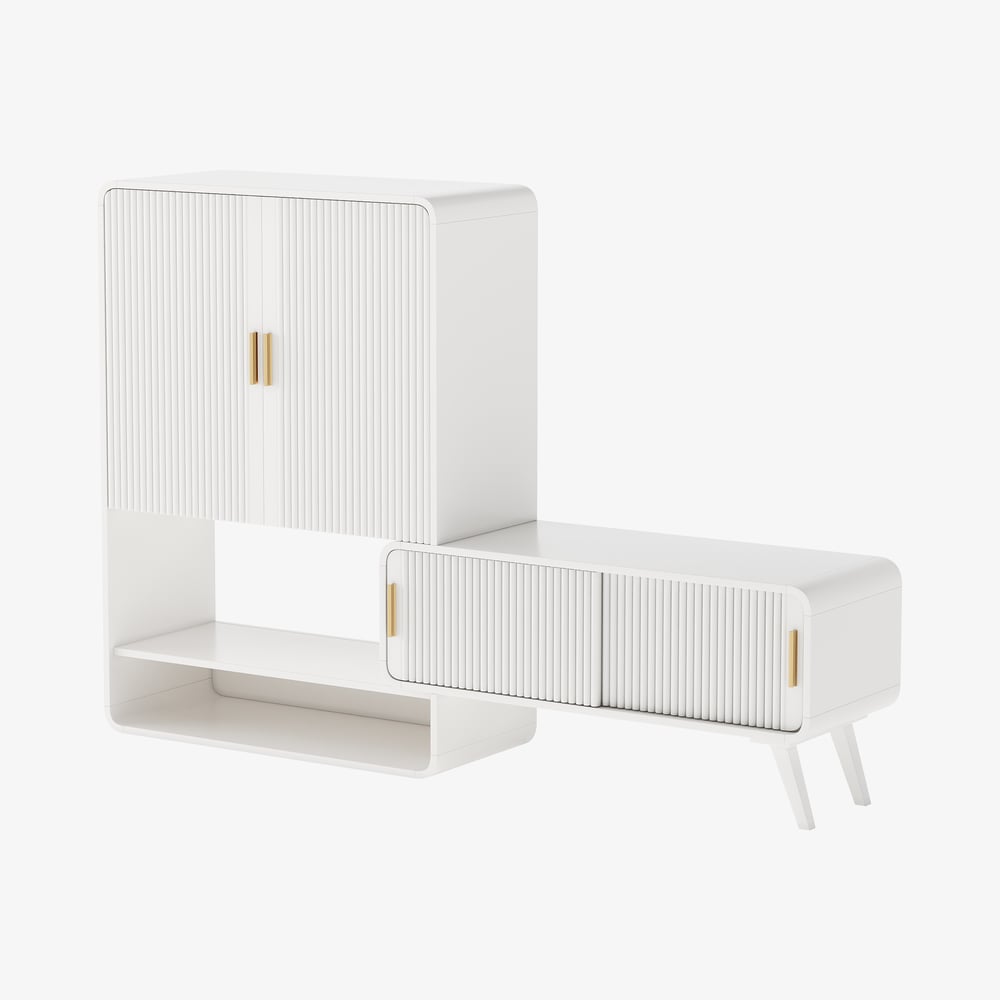 37" Warm White Shoe Storage Fluted Entryway Cabinet, Right Hand window image