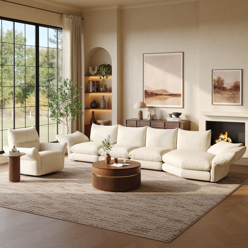 161" 4-Piece Chenille Sectional Sofa with Chaise and Adjustable Armrests & Backrest window image