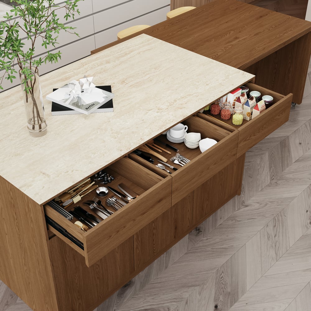 81''-106" Extendable Matte Sintered Stone Kitchen Island with Storage, Walnut window image