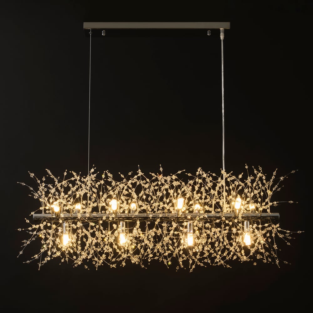 Mid Century Modern 12-Light Crystal Firework Sputnik  Kitchen Island Lighting in Chrome window image