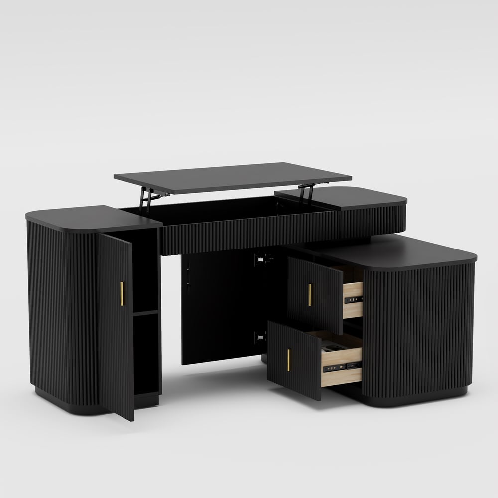 Velign 65" L-Shape Black Executive Desk with Right-Side Cabinet window image