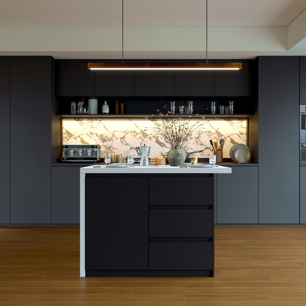 Modern 50" Wood Kitchen Island with Storage, White & Black window image