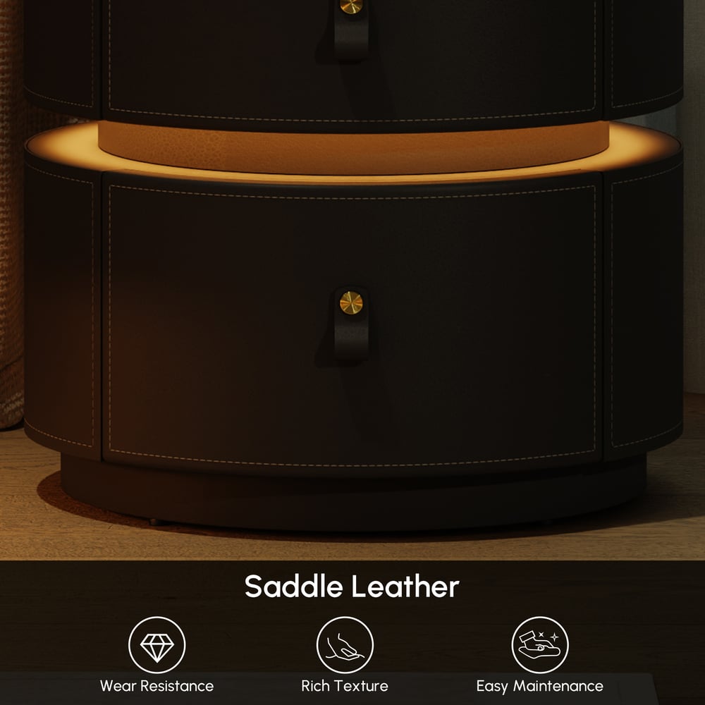 Modern Saddle Leather Smart  LED Nightstand window image