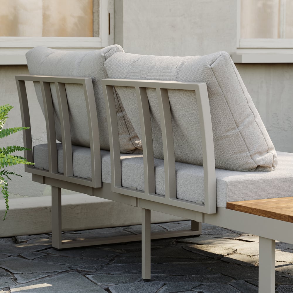 Slatera Outdoor Acacia & Aluminum Modular Sofa Set in Light Gray with Black Cover window image
